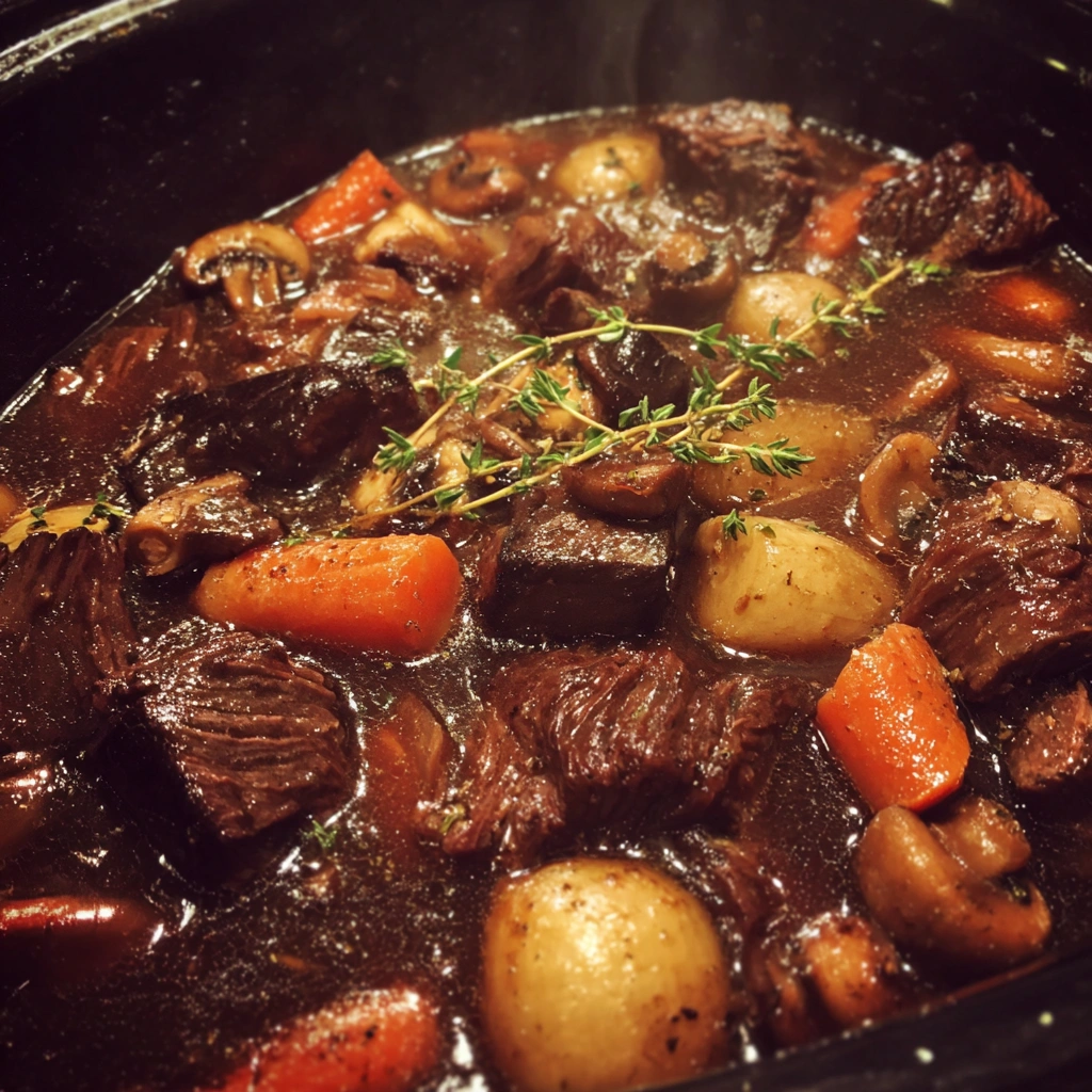 Crockpot Balsamic Beef & Mushroom Stew