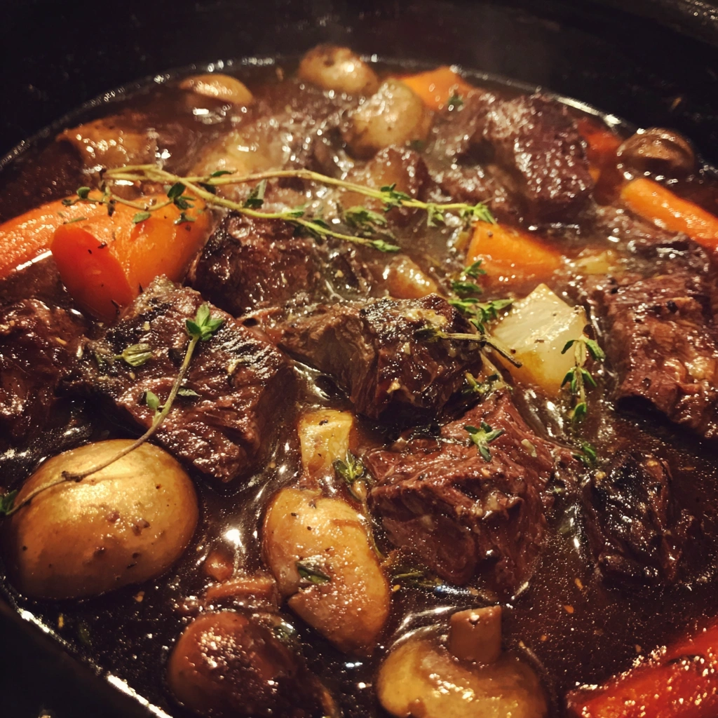 Crockpot Balsamic Beef & Mushroom Stew