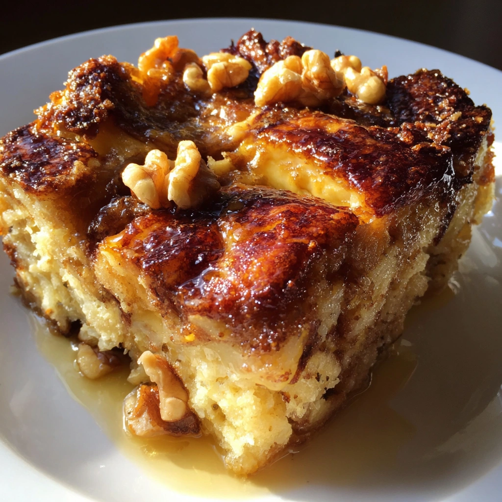 Crockpot Banana Bread Pudding with Walnuts