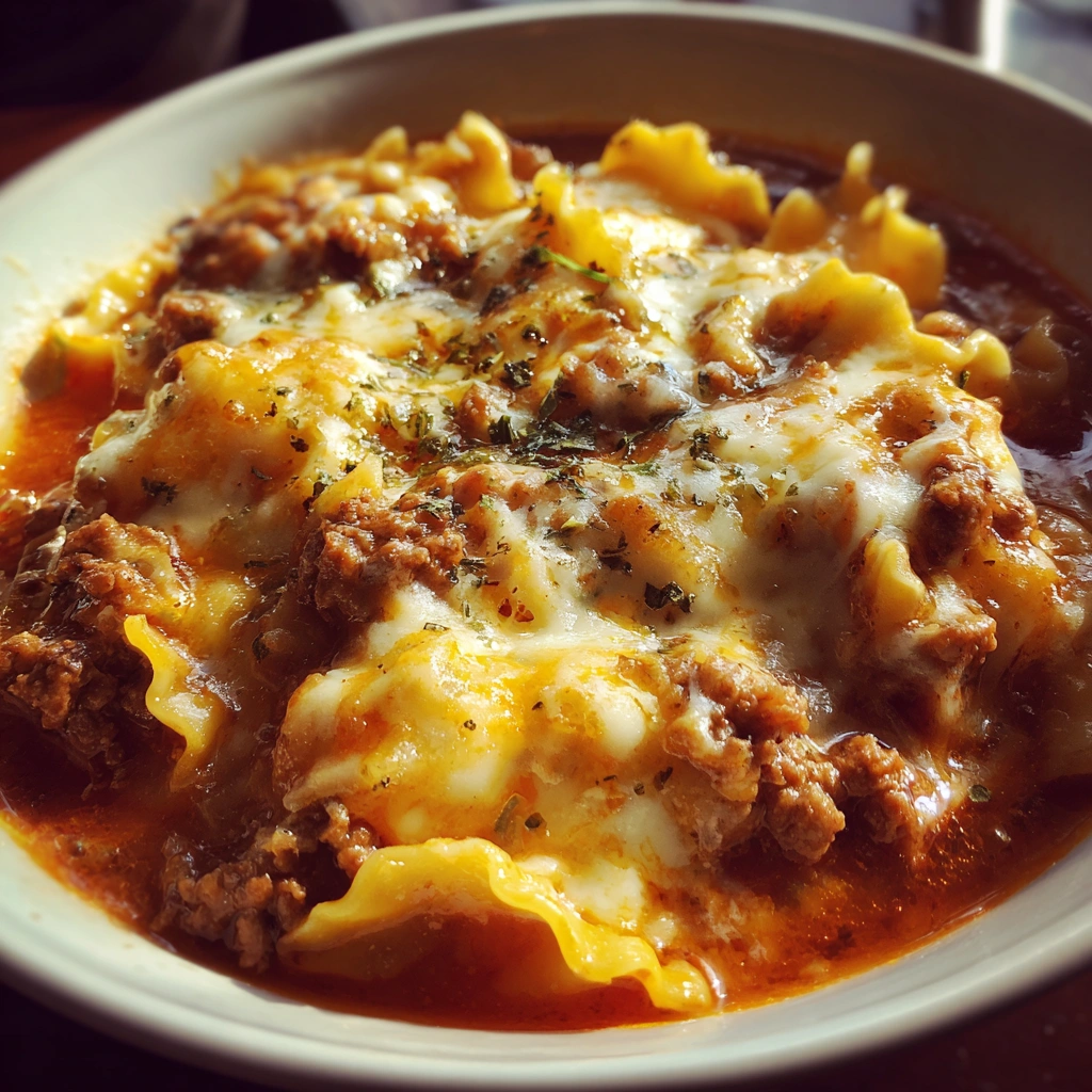 Crockpot Cheesy Ground Beef Lasagna Soup