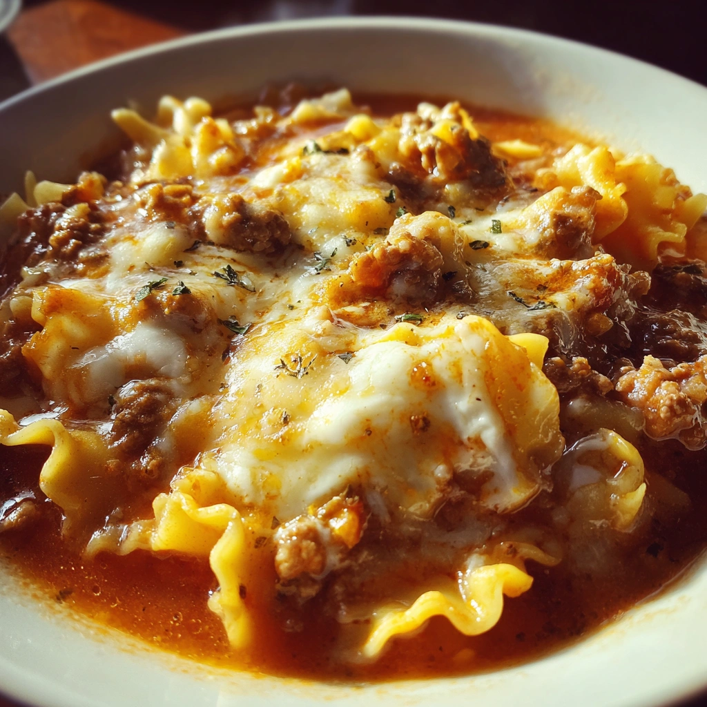Crockpot Cheesy Ground Beef Lasagna Soup