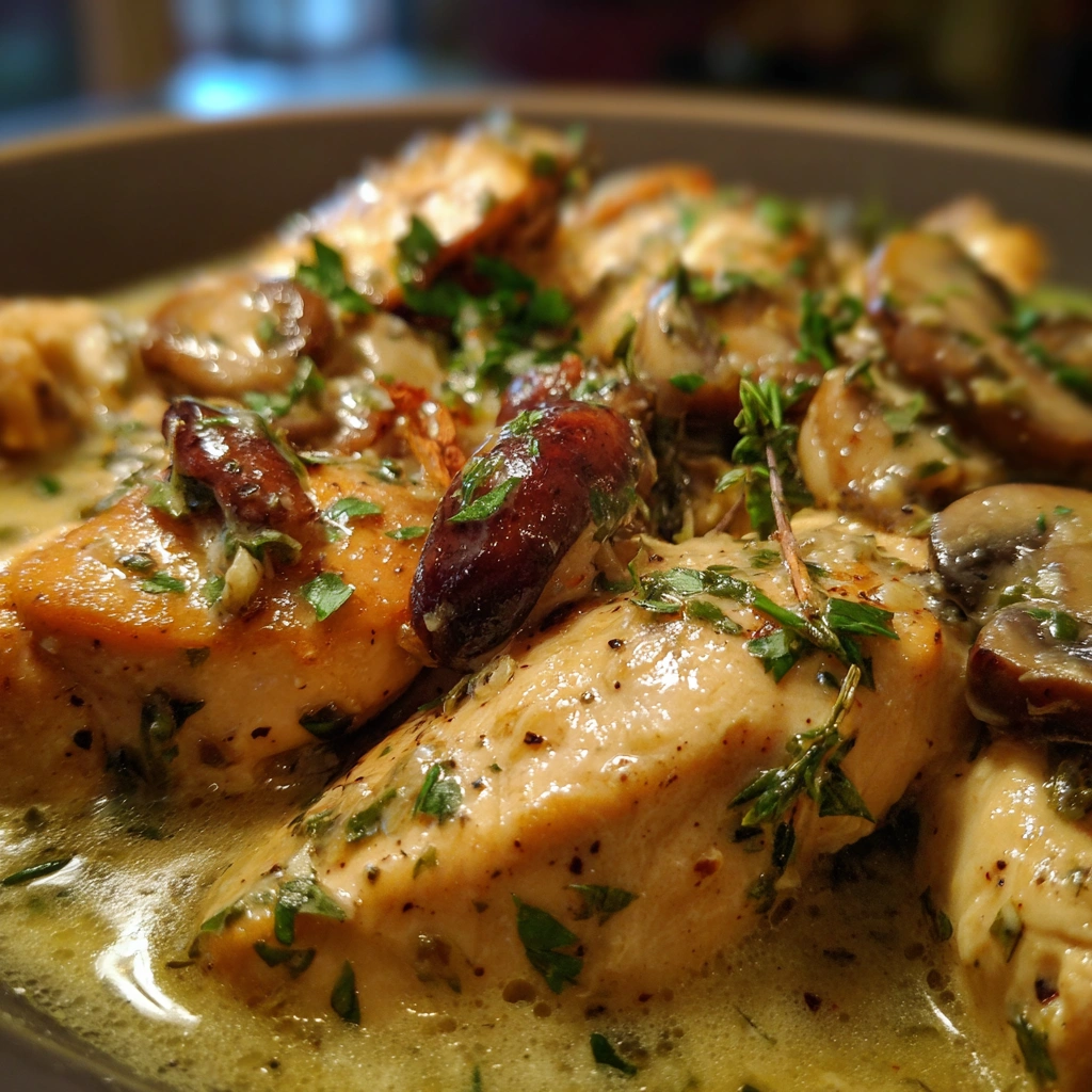 Crockpot Creamy Garlic Mushroom Chicken
