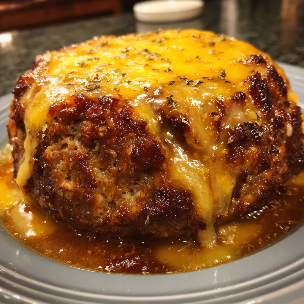 Crockpot French Onion Meatloaf with Melted Cheese