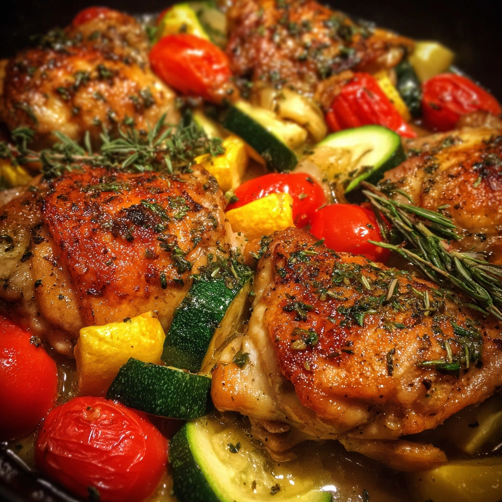 Crockpot Lemon Herb Chicken with Summer Vegetables