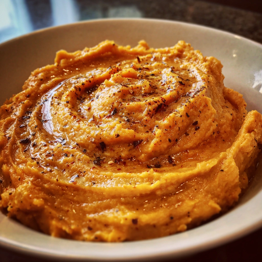 Crockpot Roasted Garlic Mashed Sweet Potatoes