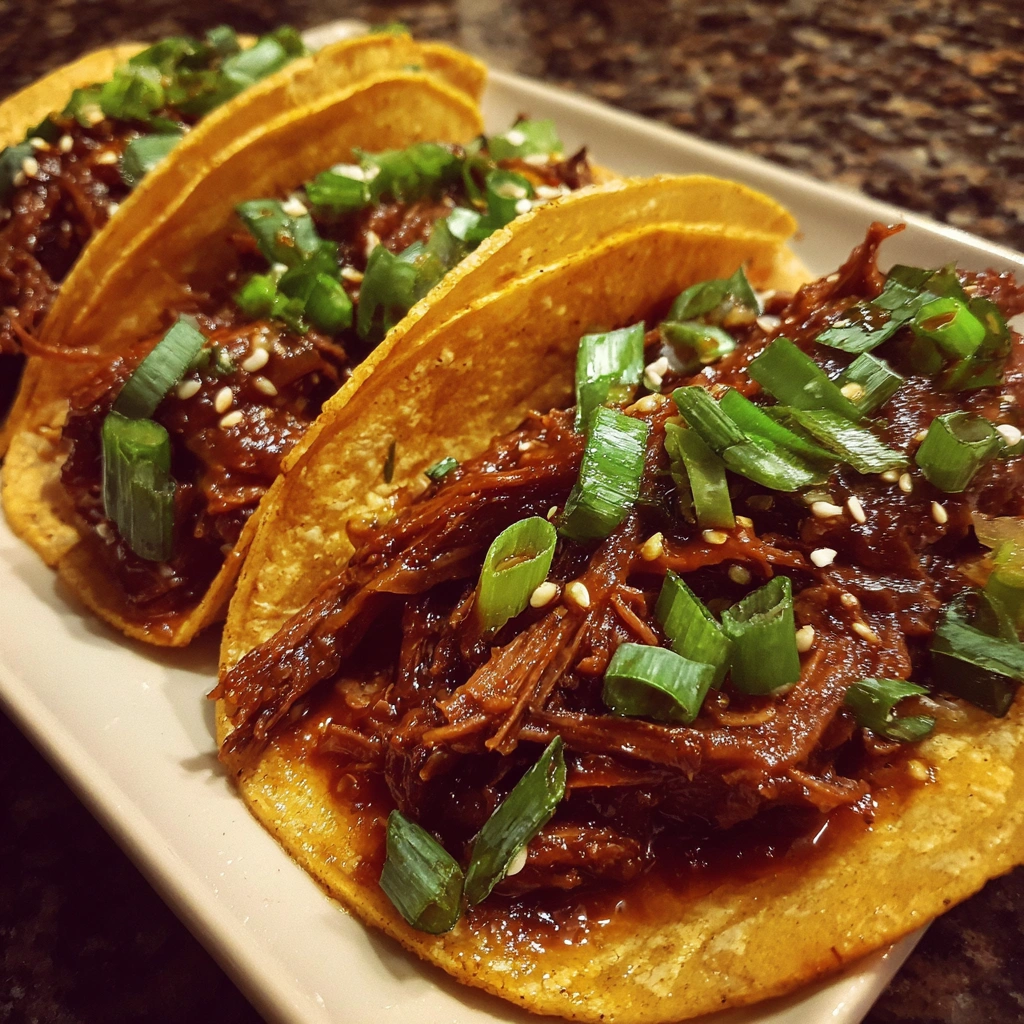 Crockpot Spicy Korean Beef Tacos