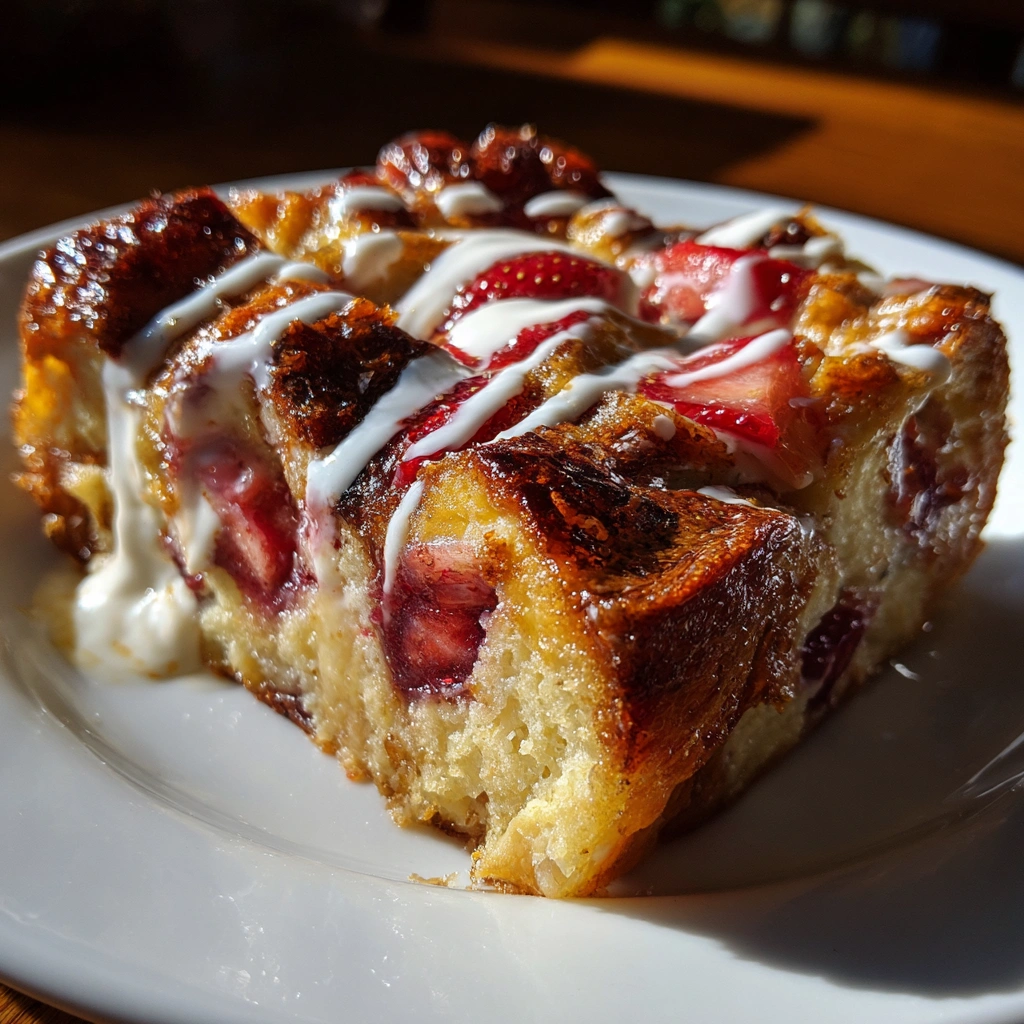Crockpot Strawberry Shortcake Bread Pudding