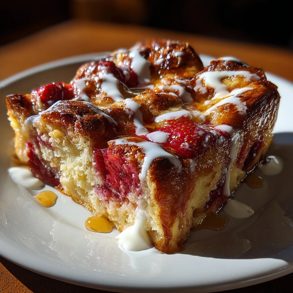Crockpot Strawberry Shortcake Bread Pudding