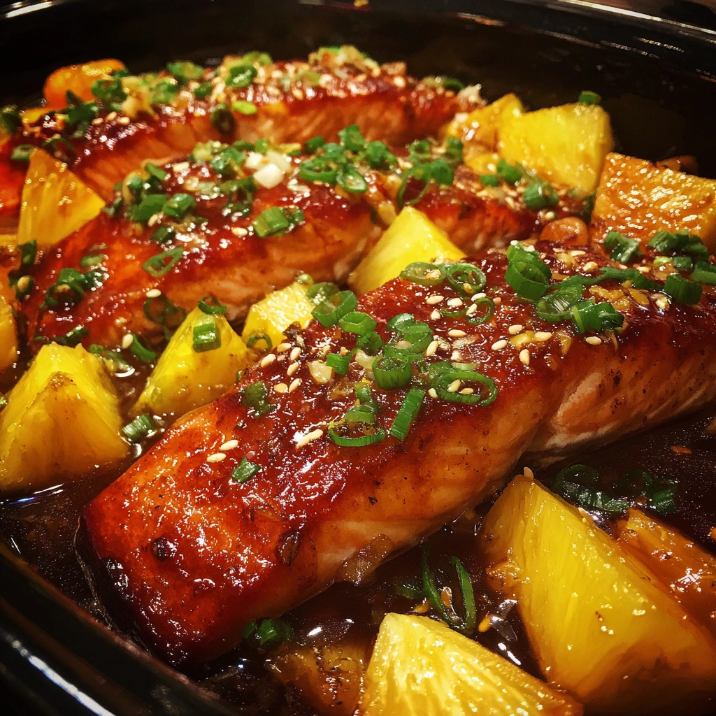 Crockpot Teriyaki Salmon with Pineapple