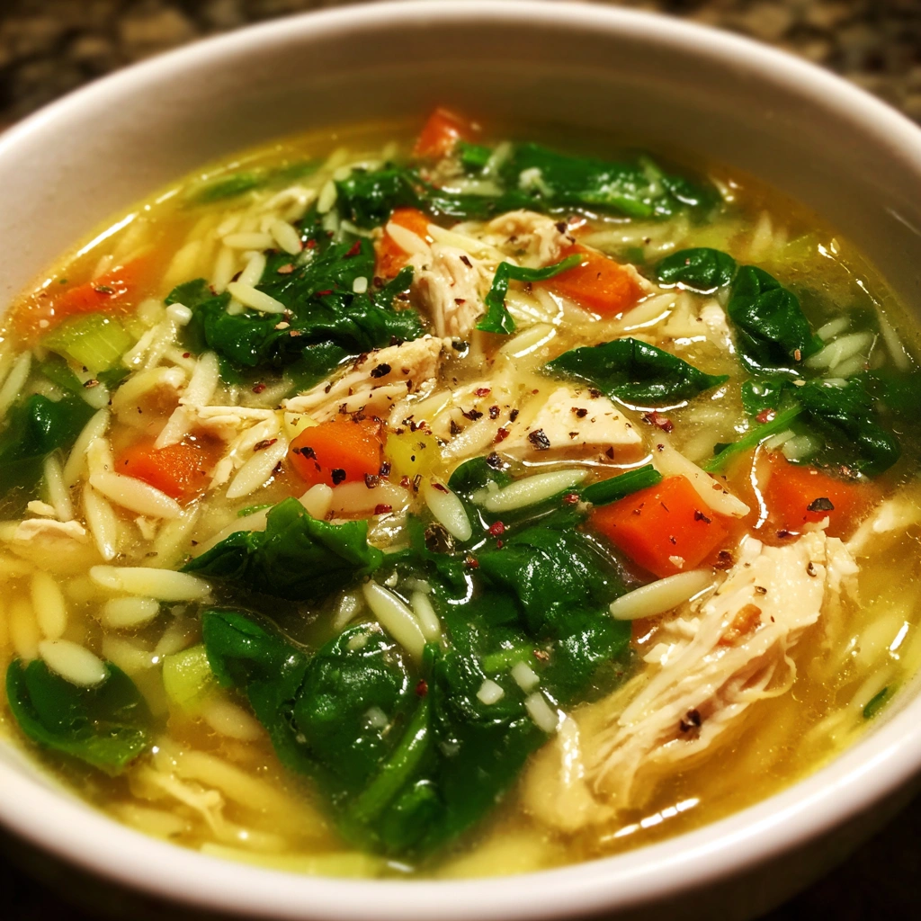 Lemon Orzo Chicken Soup with Spinach