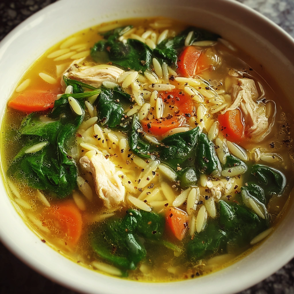 Lemon Orzo Chicken Soup with Spinach