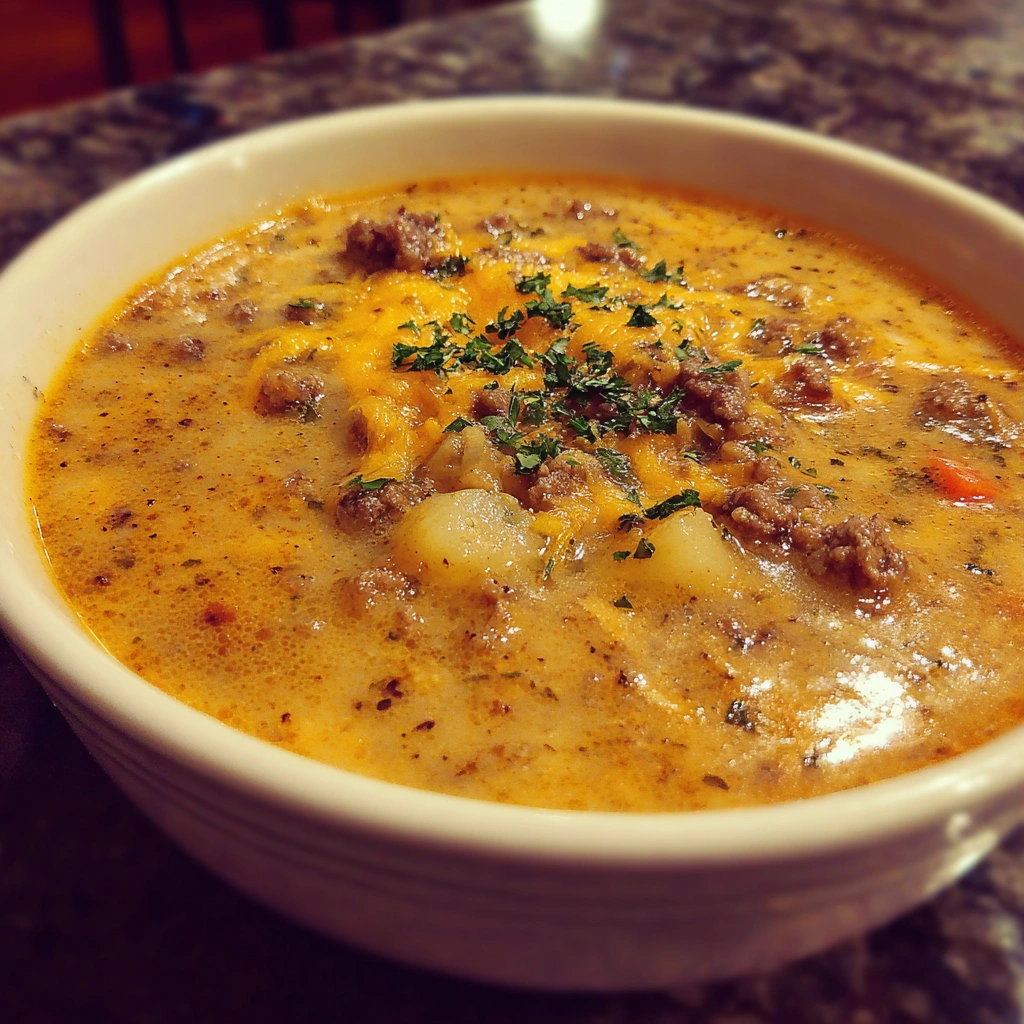 Slow Cooker Cheeseburger Soup