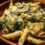 Slow Cooker Creamy Spinach and Artichoke Pasta