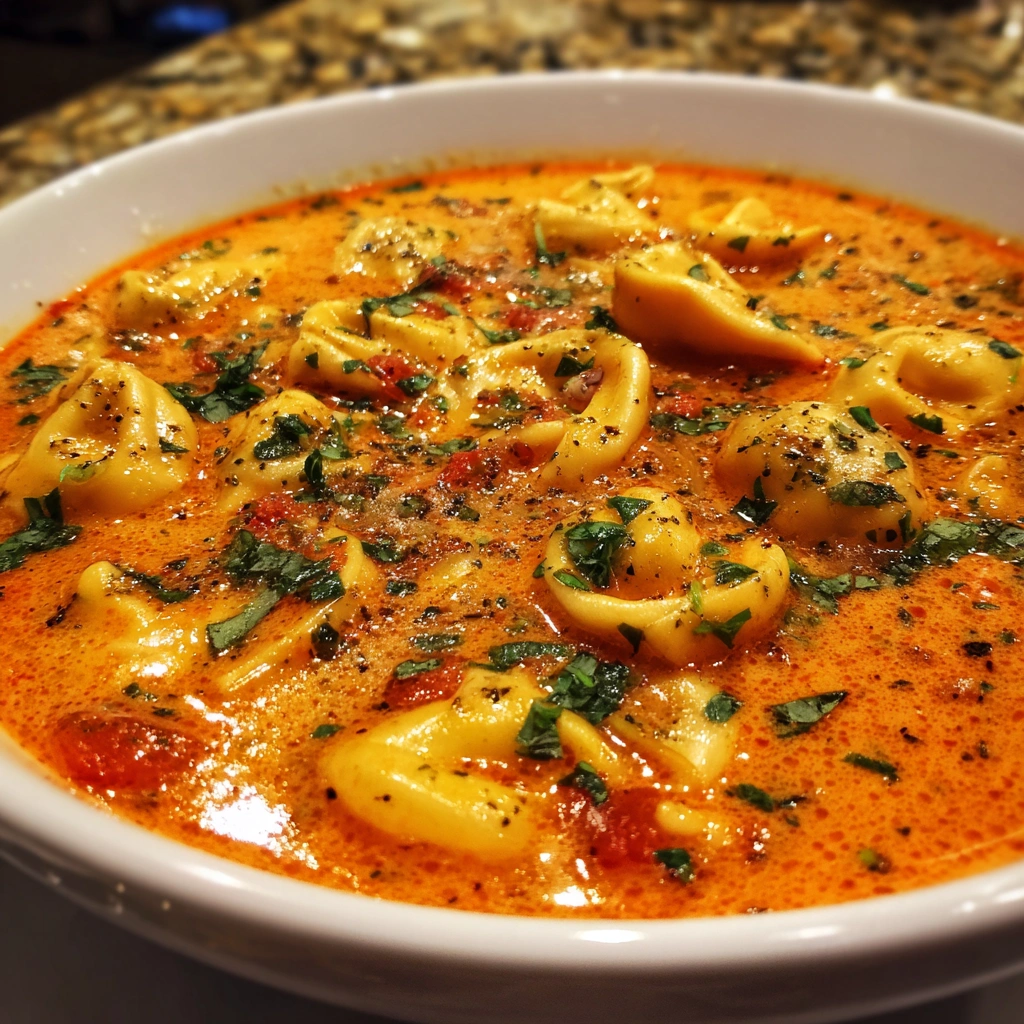 Slow Cooker Creamy Tomato Basil Tortellini Soup