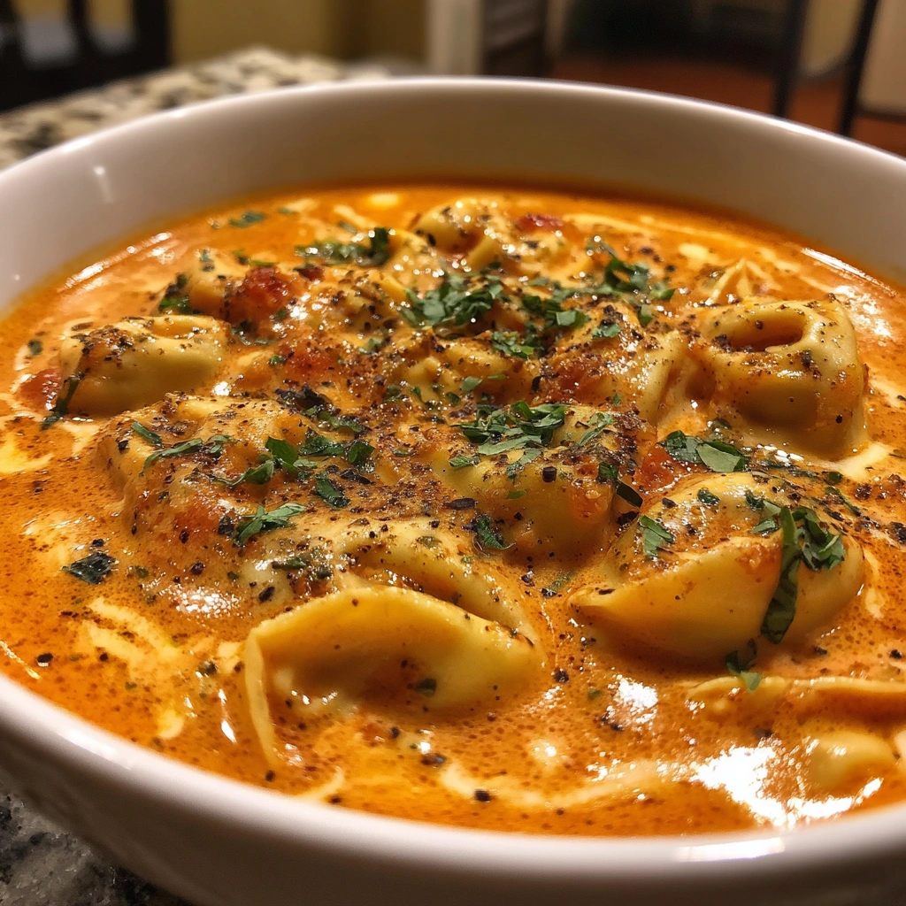 Slow Cooker Creamy Tomato Basil Tortellini Soup