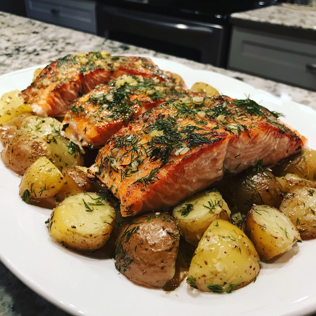 Slow Cooker Garlic Butter Salmon with Dill Potatoes