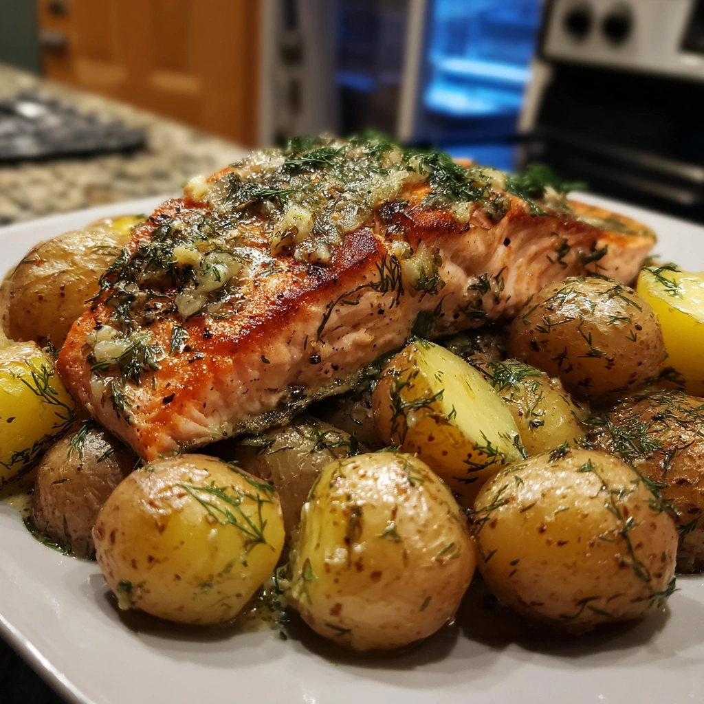 Slow Cooker Garlic Butter Salmon with Dill Potatoes