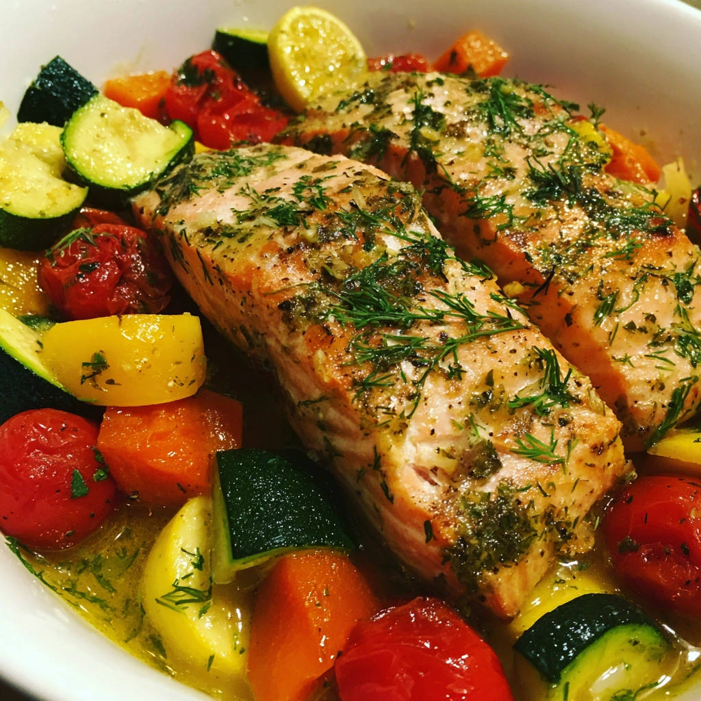 Slow Cooker Lemon Herb Salmon with Summer Veggies