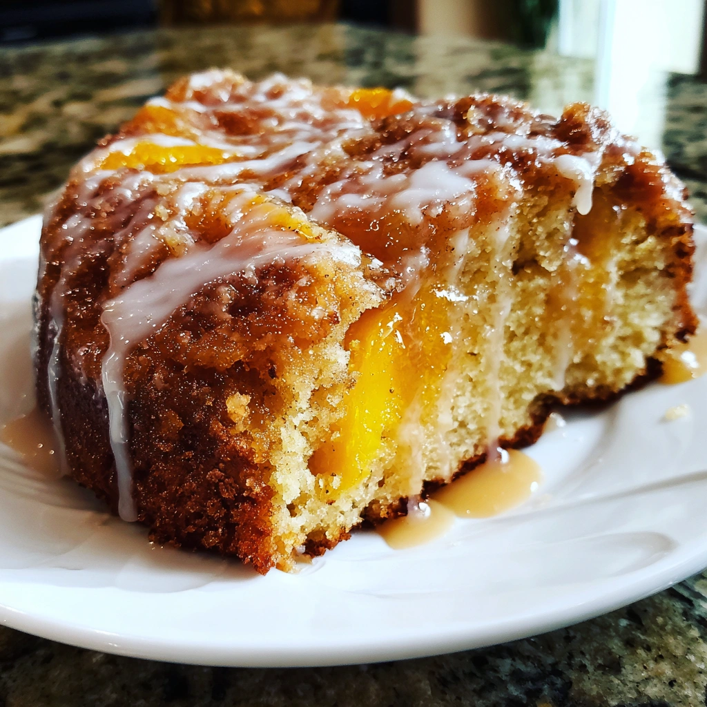 Slow Cooker Peach Bread with Vanilla Glaze