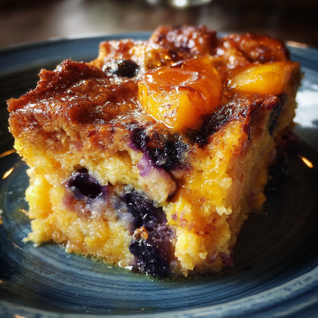 Slow Cooker Peach and Blueberry Bread Pudding