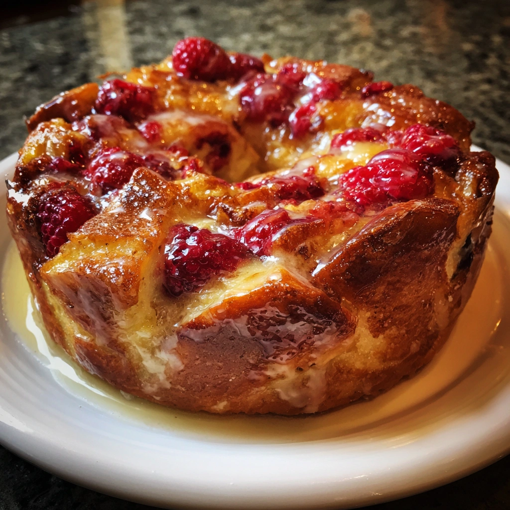Slow Cooker Peach and Raspberry Bread Pudding