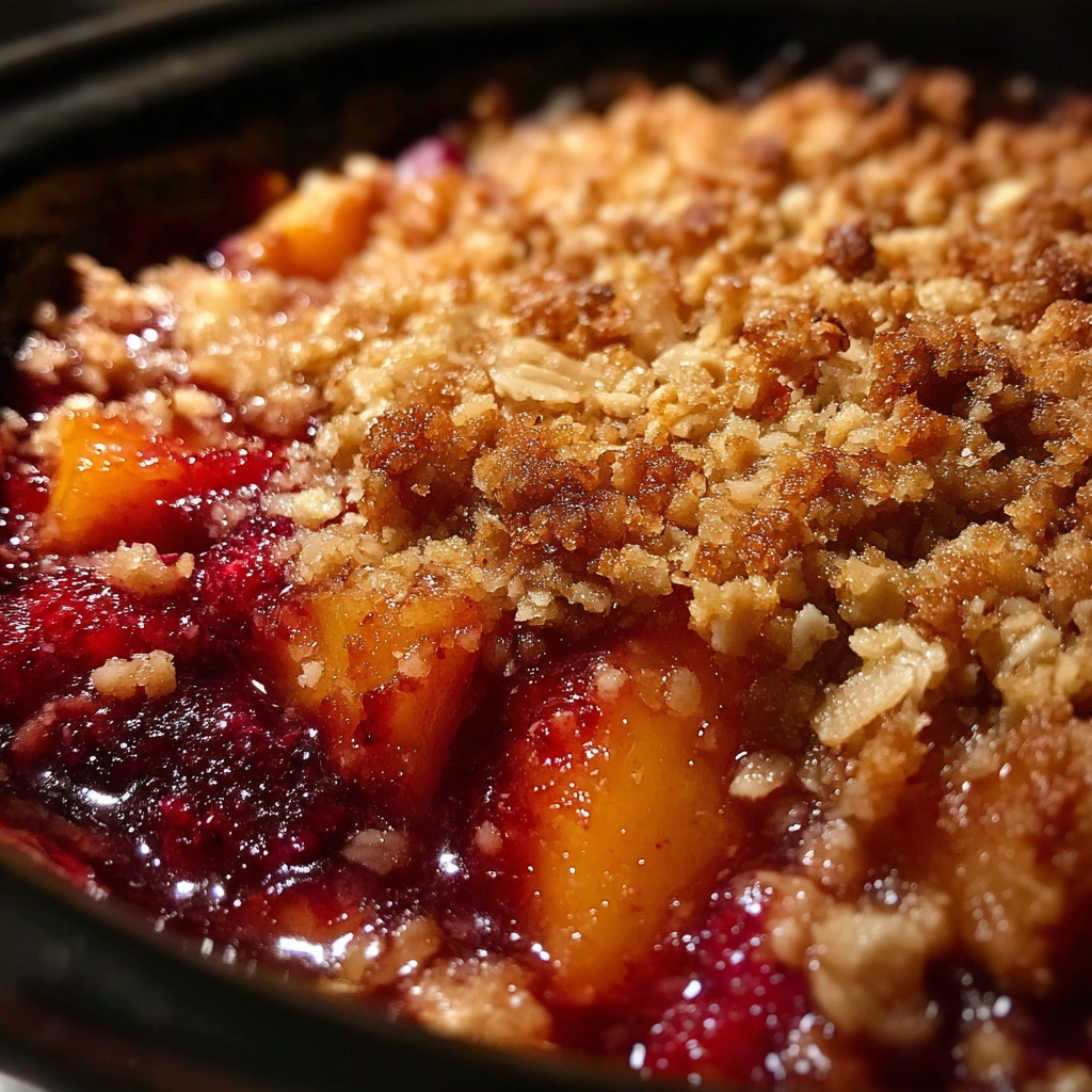 Slow Cooker Peach and Raspberry Crisp