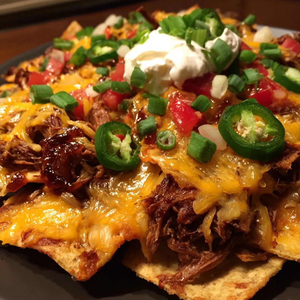 Slow Cooker Texas BBQ Pulled Beef Nachos