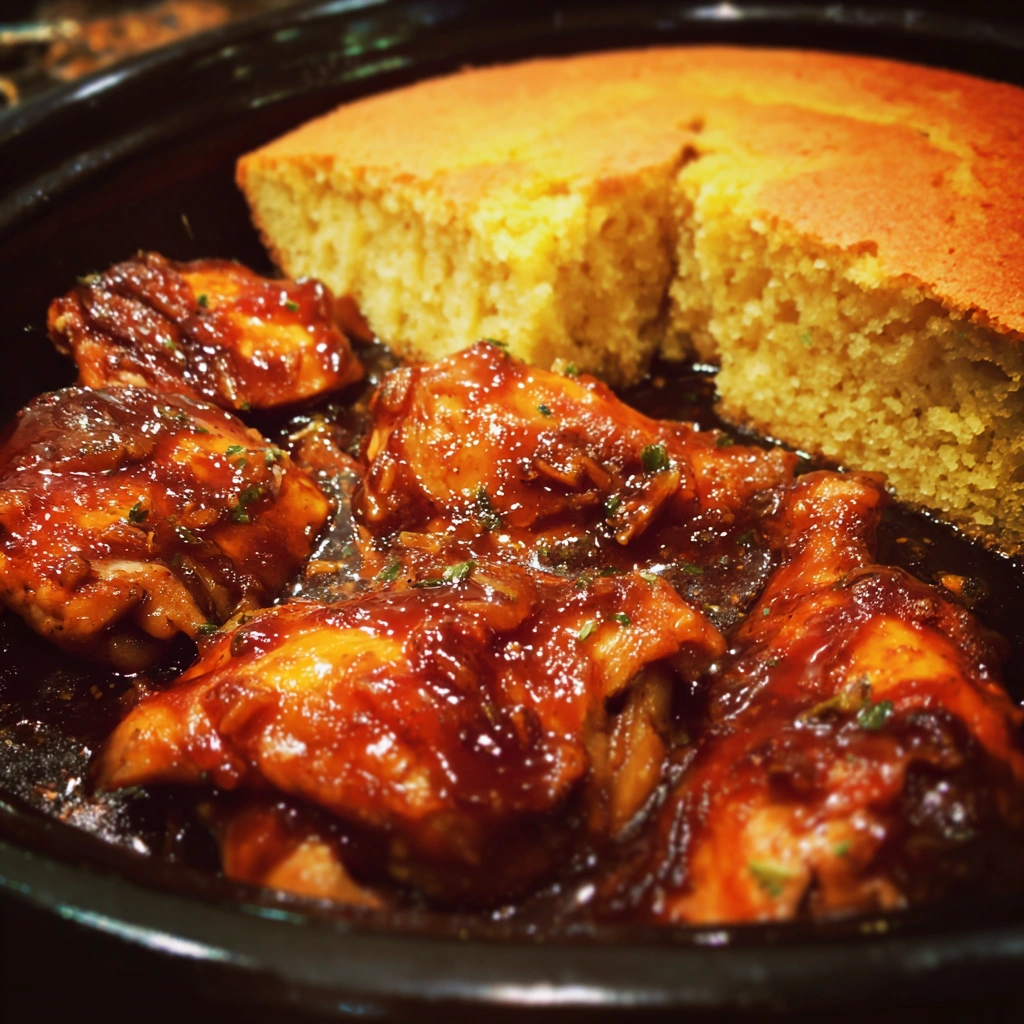 Southern-Style Crockpot BBQ Chicken with Honey Butter Cornbread