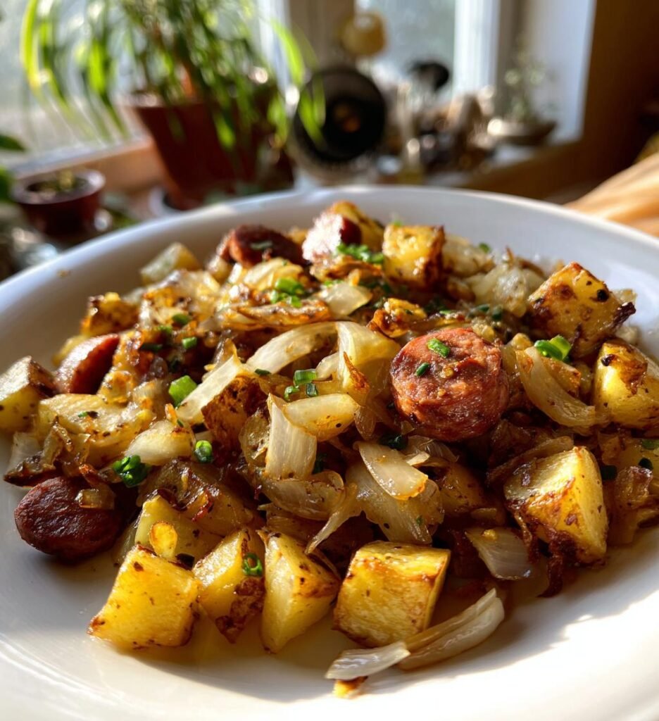 Fried Potatoes With Onions And Smoked Polish Sausage