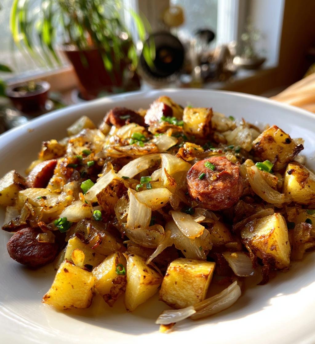Fried Potatoes With Onions And Smoked Polish Sausage