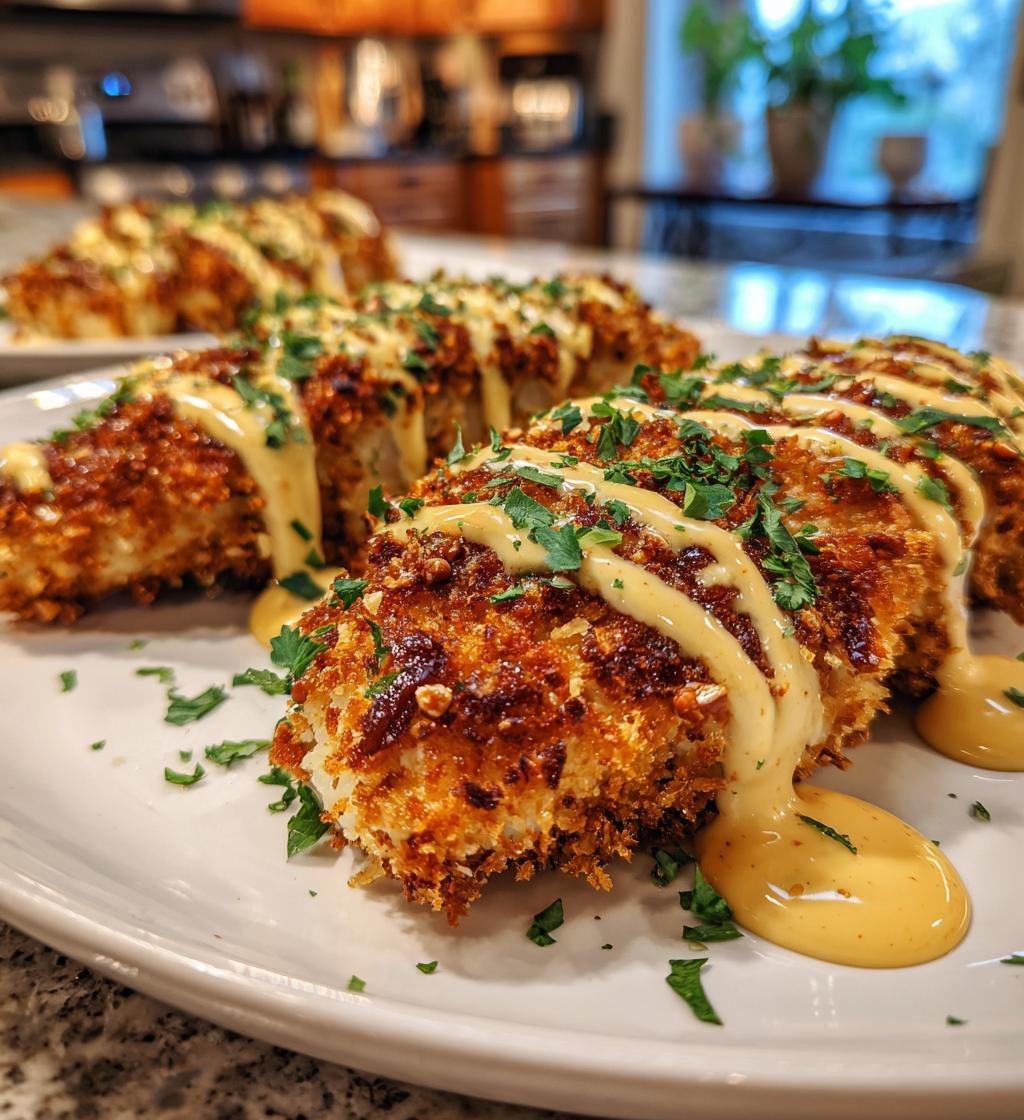 Pretzel Chicken with Mustard Cheddar Sauce