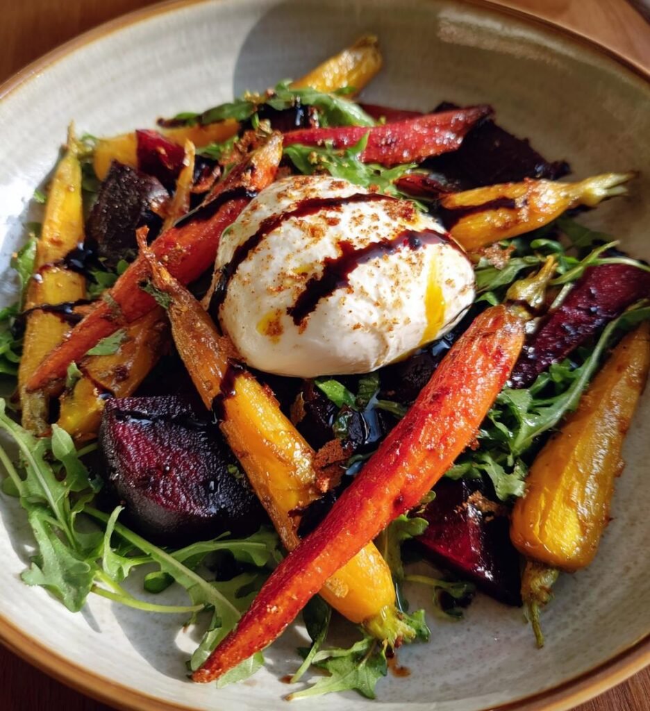 Roasted Beets And Carrots With Burrata Salad