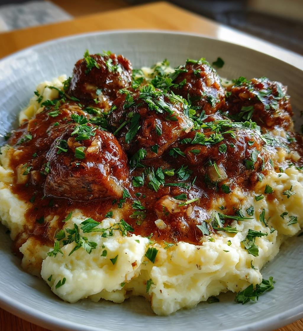 Salisbury Steak Meatballs with Garlic Herb Mashed Potatoes - detail 1