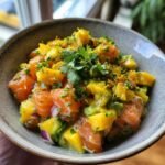Salmon Bites With Creamy Mango Avocado Salsa And Lime Zest Bowl