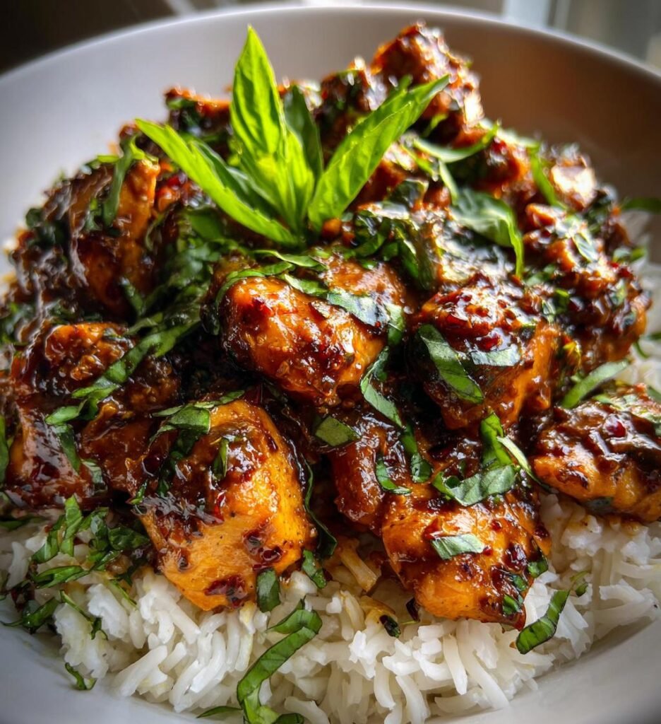 Spiced Coconut Basil Chicken With Rice