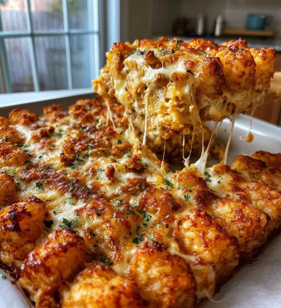 Chicken Alfredo Tater Tot Casserole