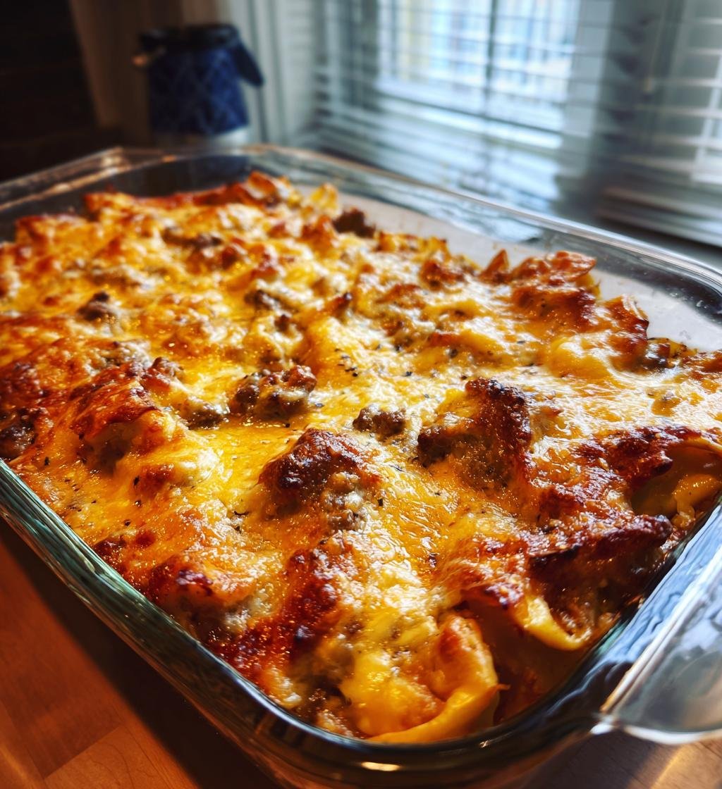 Golden Cheese Steak Tortellini Casserole