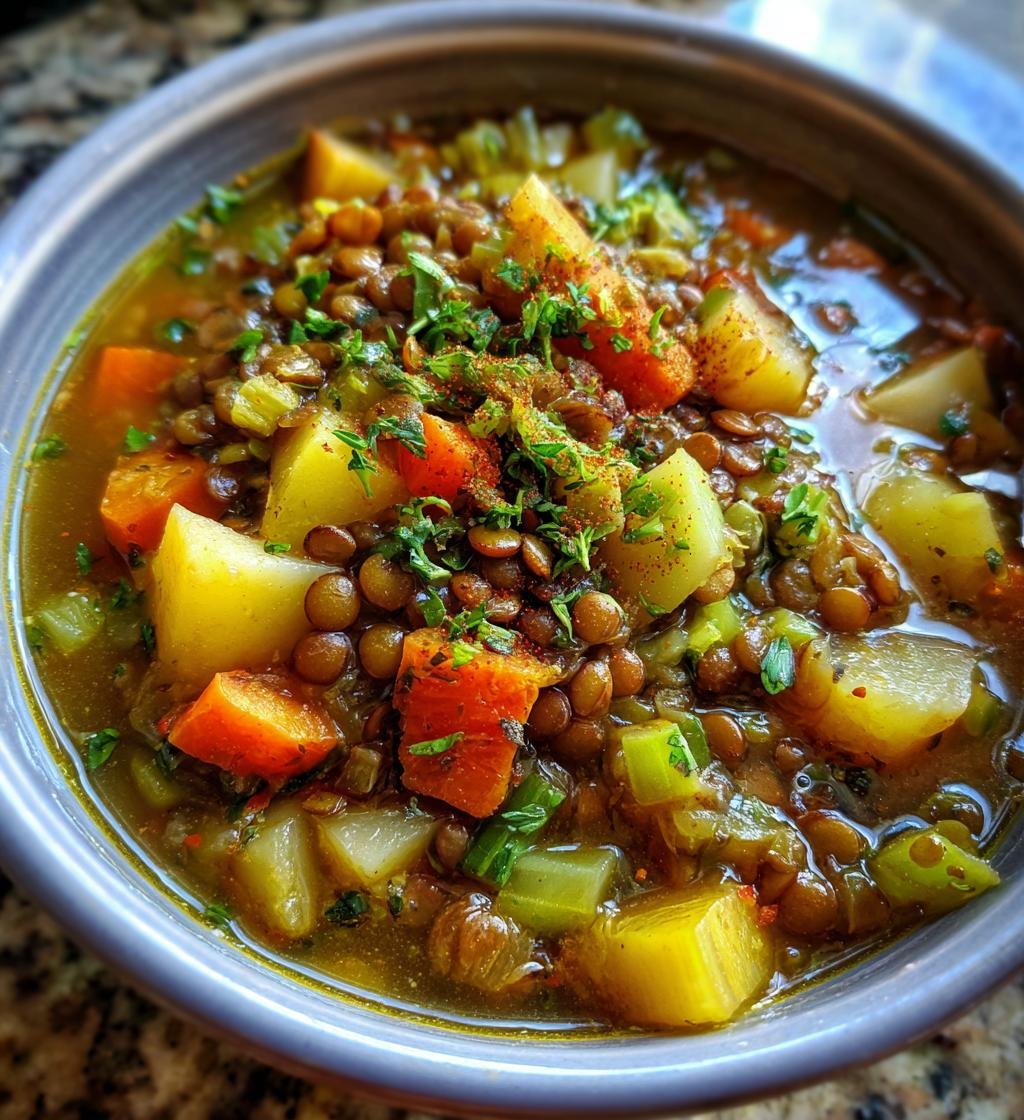 Hearty Lentil and Potato Soup - detail 1