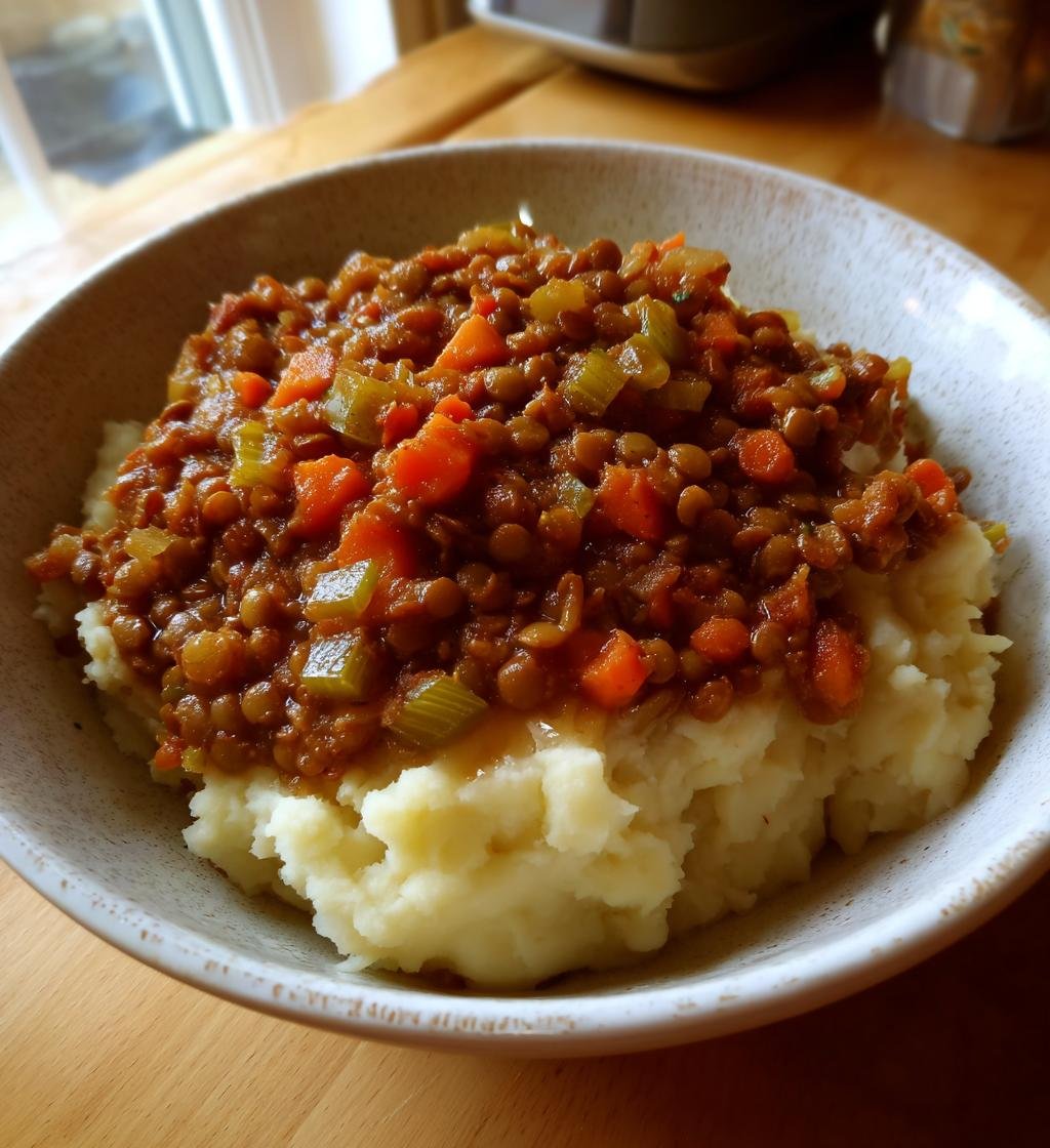 Lentil Stew Over Mashed Potatoes - detail 1