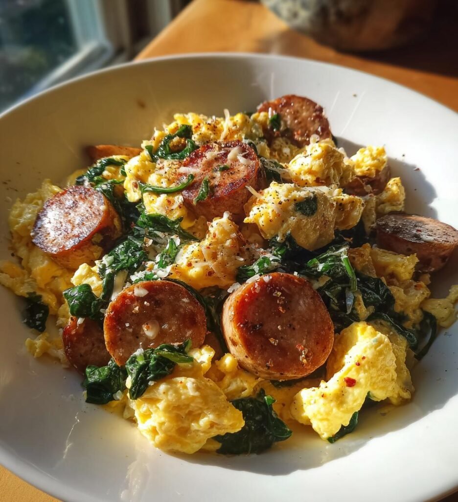 Protein-Packed Scrambled Eggs with Chicken Sausage
