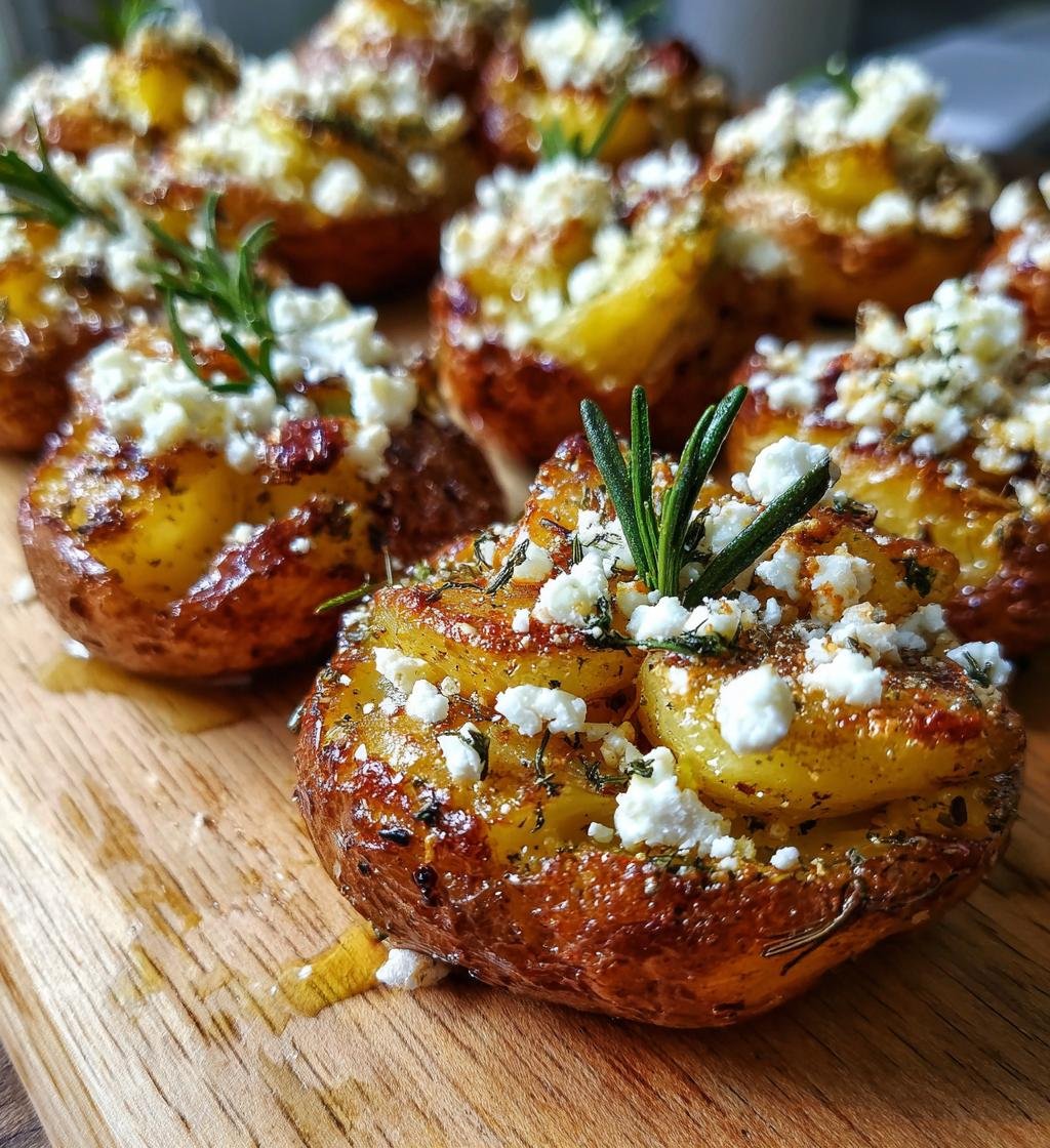 QuICk Smashed Greek Potatoes with Feta and Rosemary