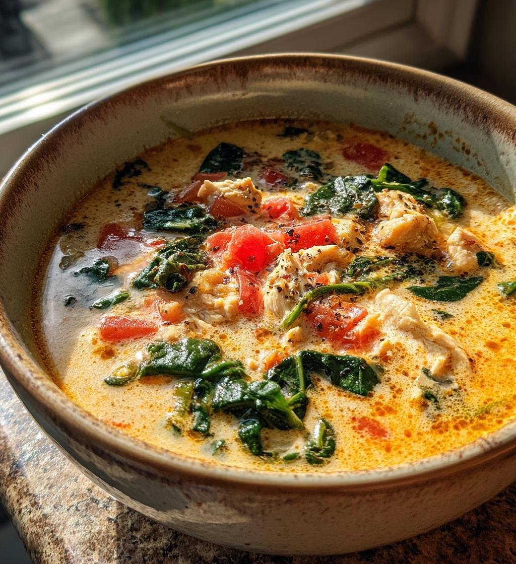 creamy marry me tuscan chicken soup - detail 1