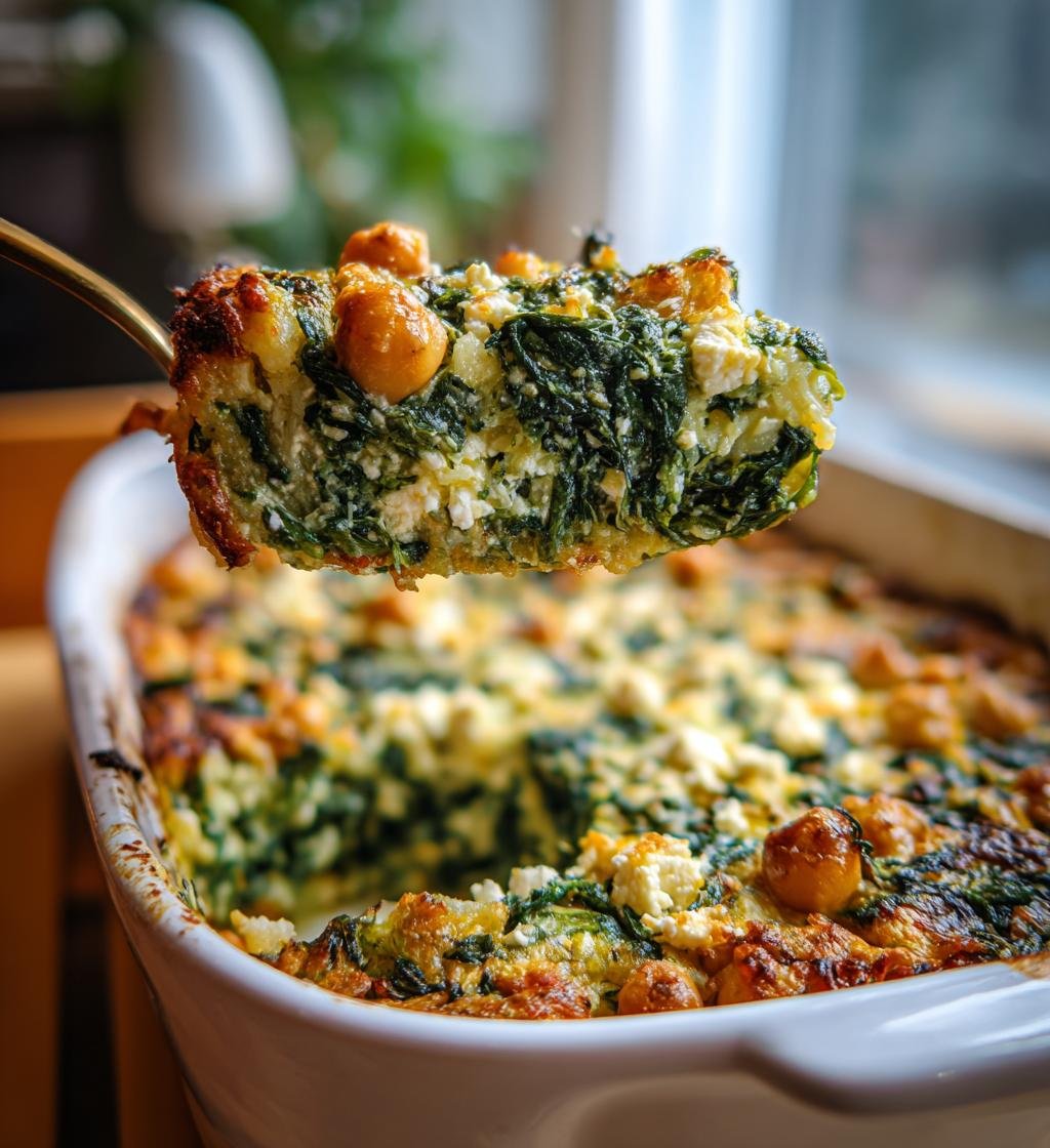 lemony spinach feta rice casserole with chickpeas