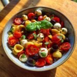 pasta salad with mozzarella eyeballs