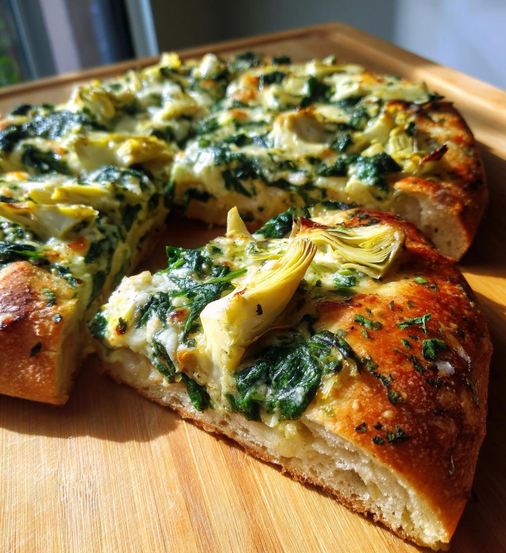 Artichoke Pizza with Spinach Parmesan Cream Sauce