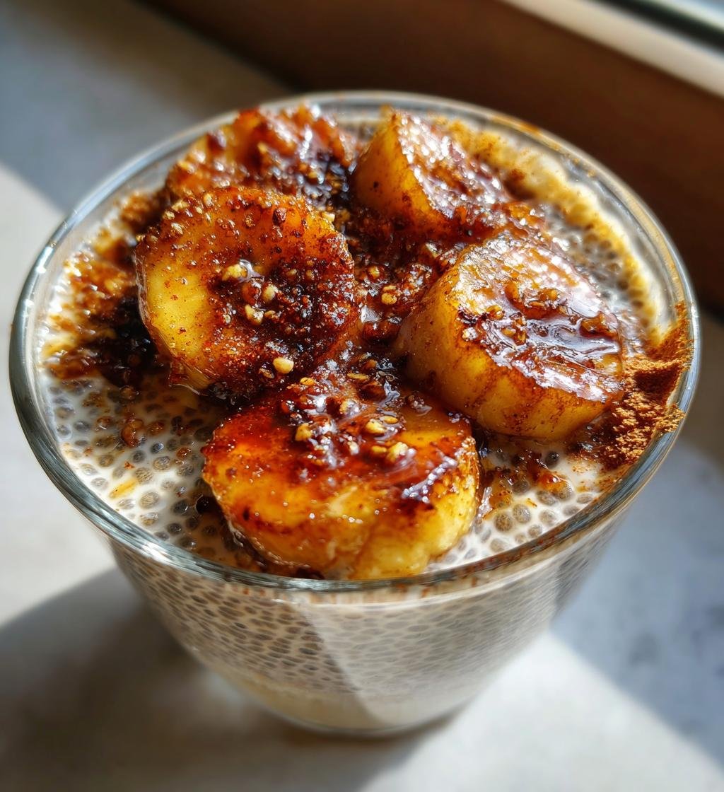 Cinnamon Maple Chia Seed Pudding with Bananas Foster Topping