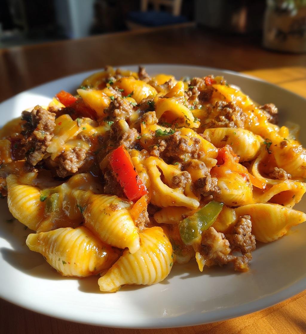 Crockpot Cheesy Ranch Beef Pasta Shells