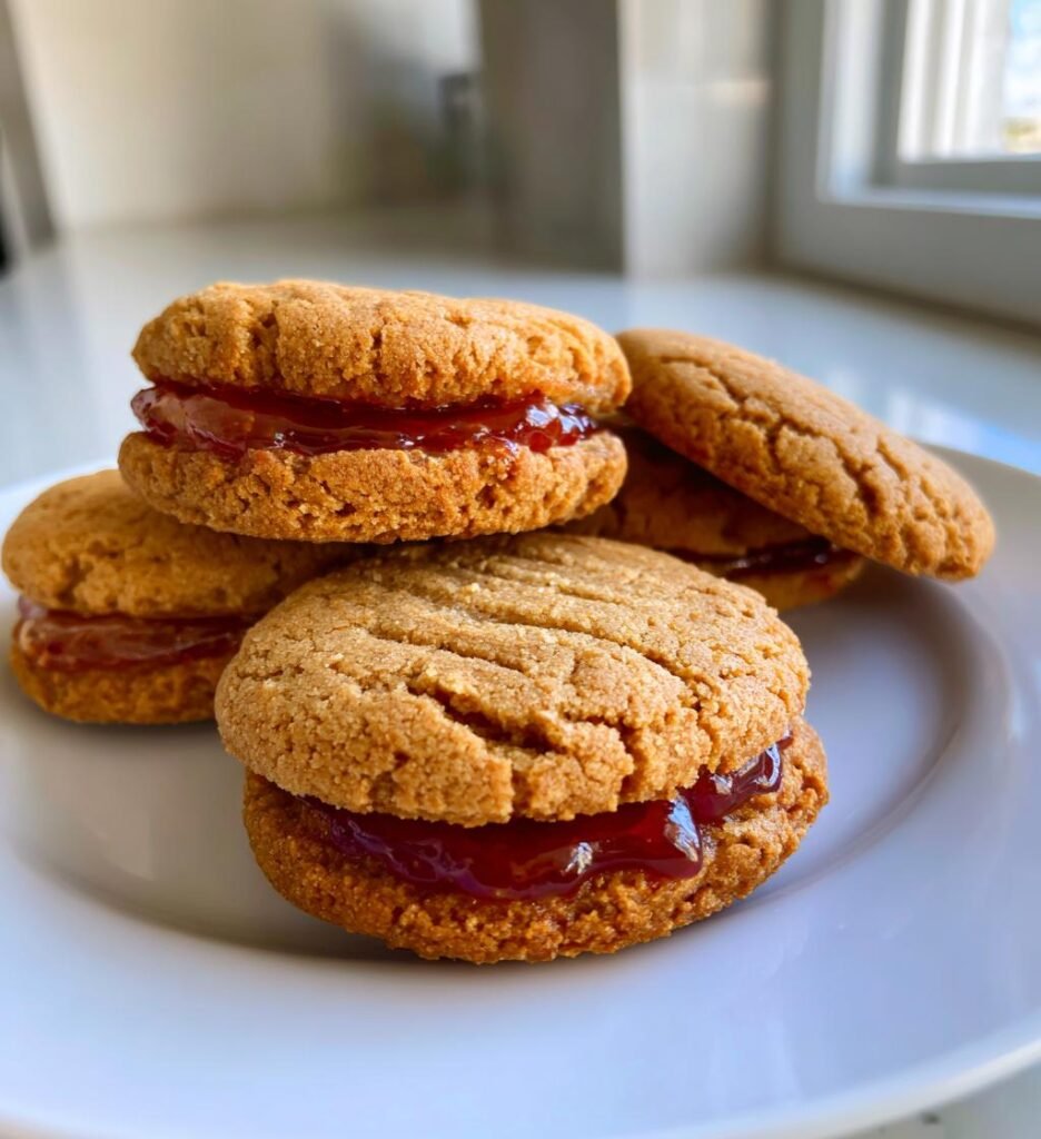 Healthy Flourless Peanut Butter & Jelly Cookie Sandwiches