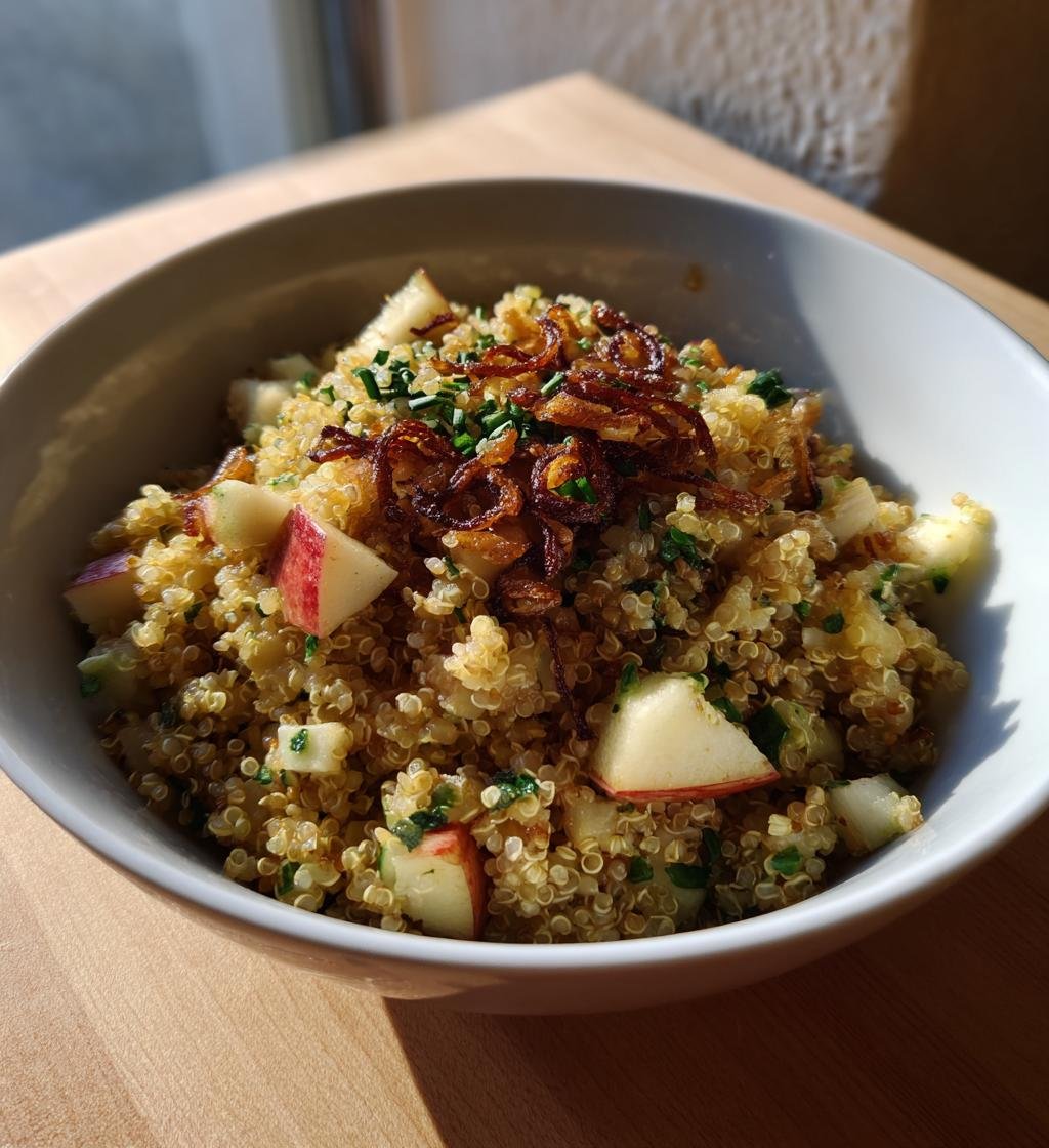 Honey Mustard Quinoa Apple Salad with Crispy Shallots