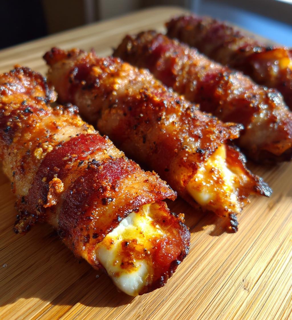 Low Carb Nashville Hot Bacon Wrapped Mozzarella Sticks - detail 1